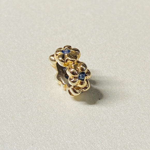 Genuine Pandora 14k Yellow Gold Sapphire Tiny Flower Spacer Charm - Picture 5 of 5